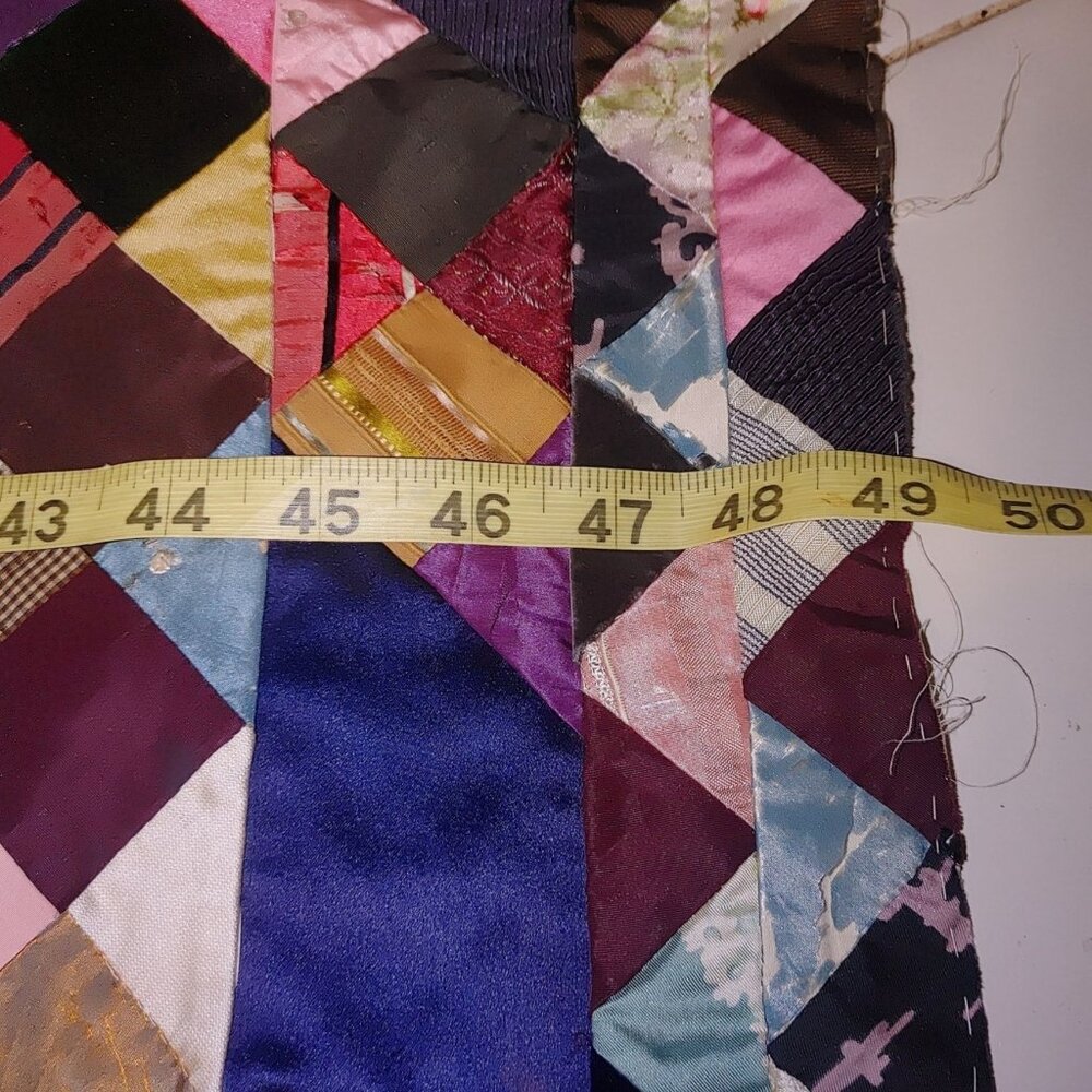 Antique Victorian 1800s Crazy Quilt Handmade Top Silk Patchwork Diamond Mosaic - Picture 3 of 16